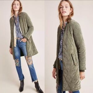 Anthropologie Quilted Corduroy Jacket in Sage Green with Printed Lining. Size L